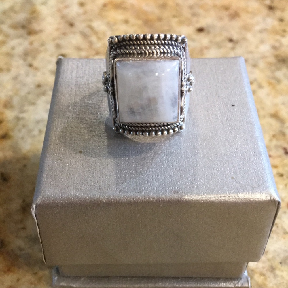Elegant Silver Moonstone Ring Stamped 925 Silver Made in India